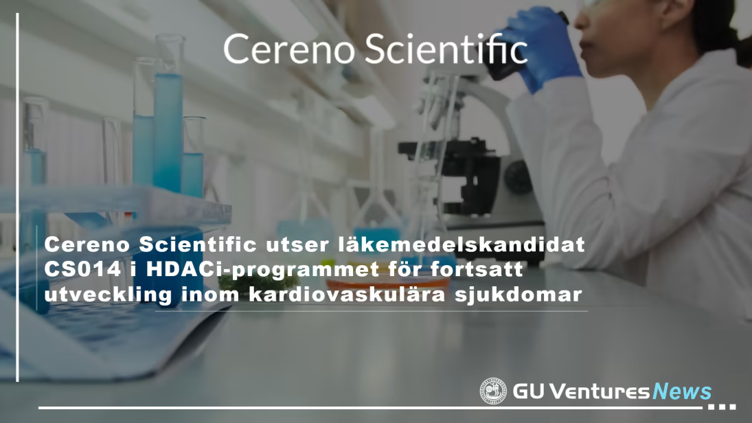 Cereno Scientific utser läkemedelskandidat CS014 i HDACi-programmet för fortsatt utveckling inom kardiovaskulära sjukdomar