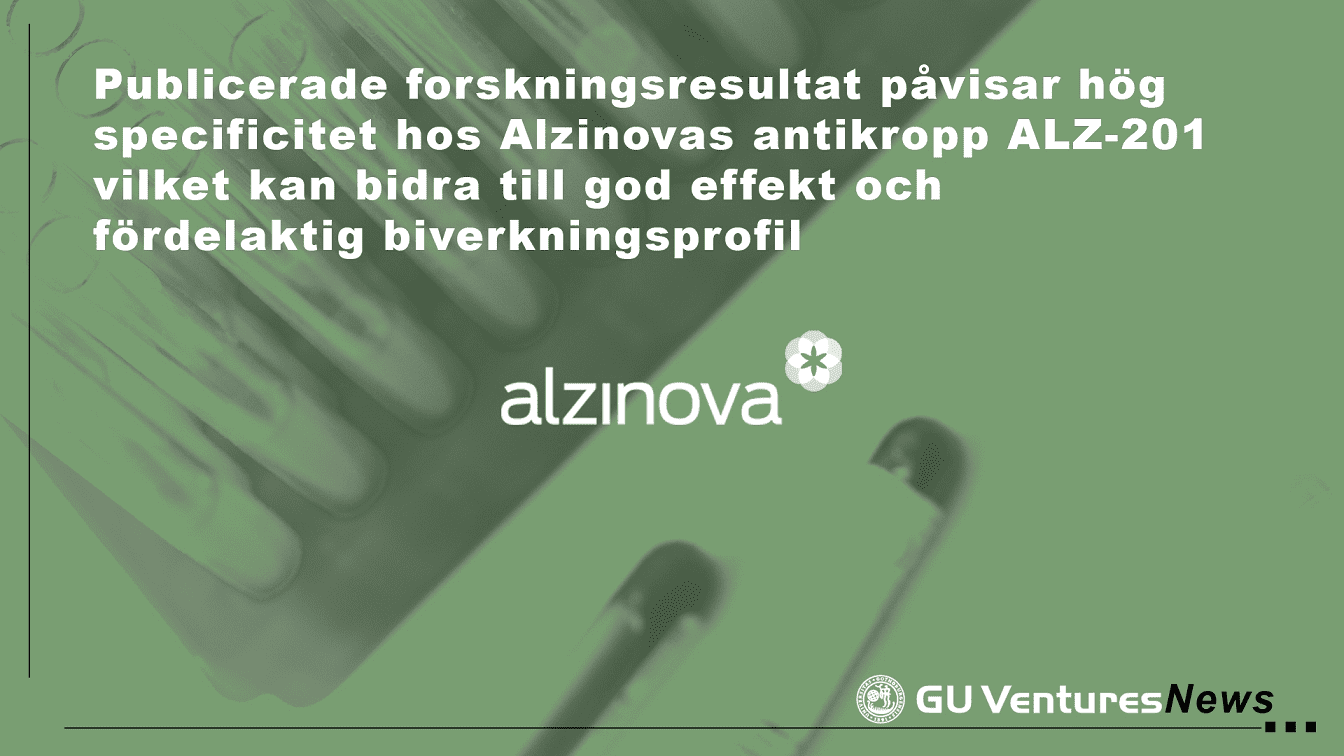 Publicerade forskningsresultat påvisar hög specificitet hos Alzinovas antikropp ALZ-201 vilket kan bidra till god effekt och fördelaktig biverkningsprofil